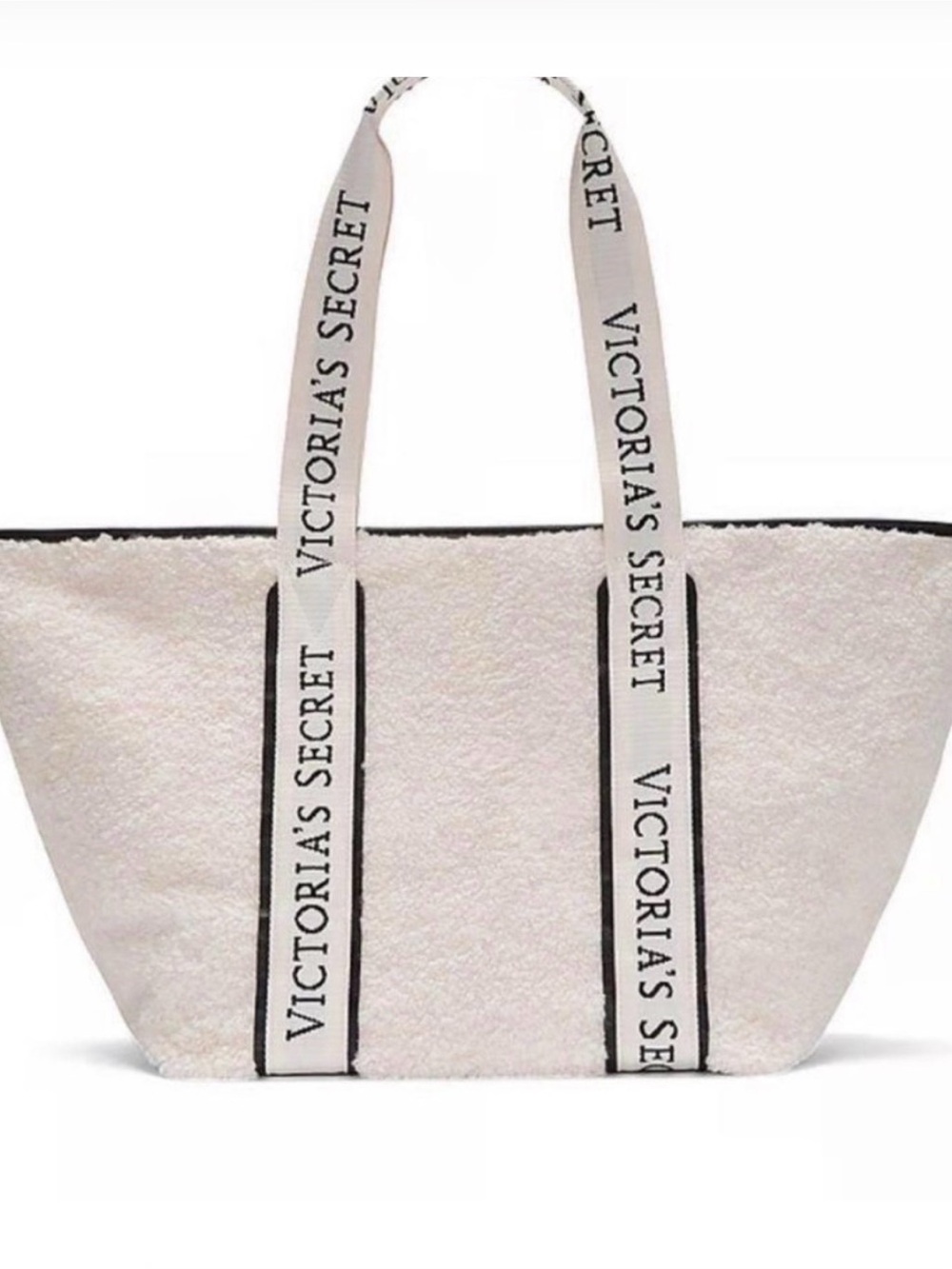 Victoria's Secret Cream Sherpa Tote Bag with Logo Straps